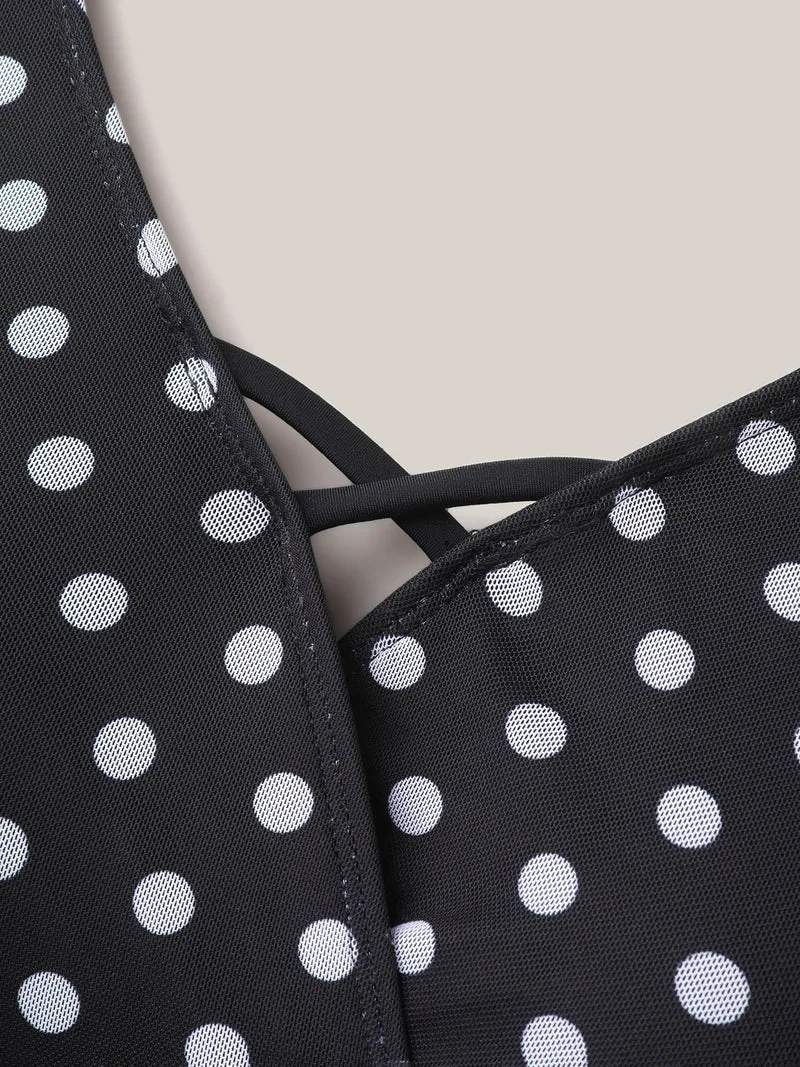 Polka Dots Mesh Ruffled Swim Dress