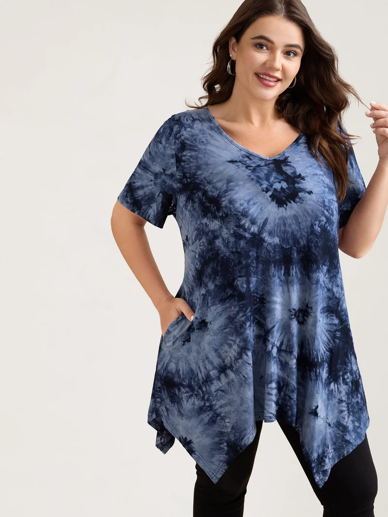 Tie-Dye Stretchy Asymmetrical Hem T-Shirt