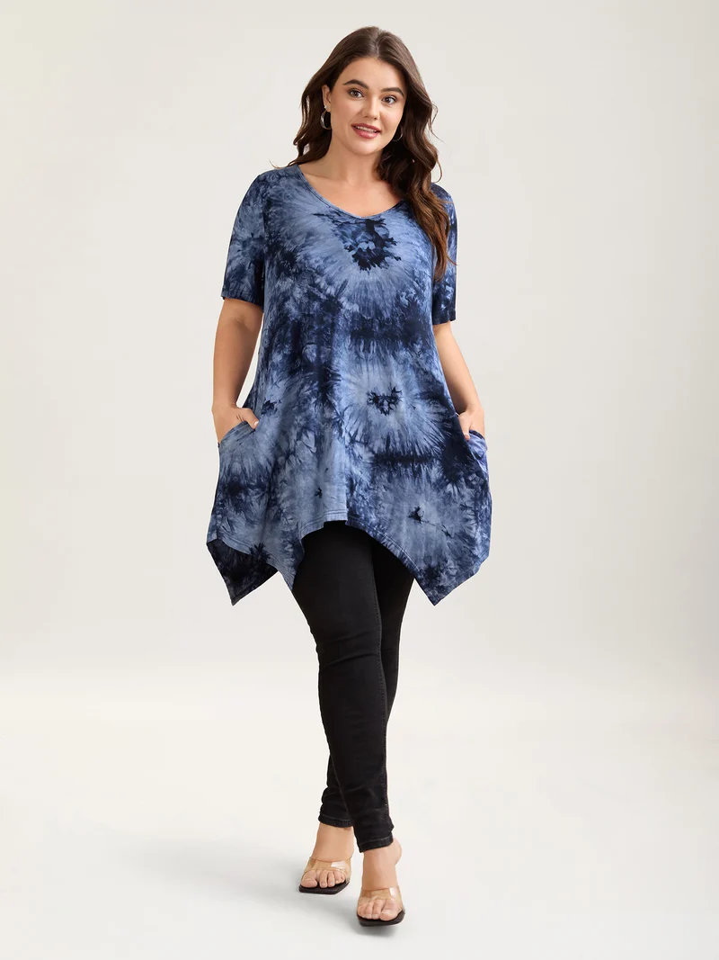 Tie-Dye Stretchy Asymmetrical Hem T-Shirt