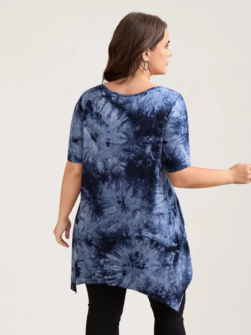 Tie-Dye Stretchy Asymmetrical Hem T-Shirt