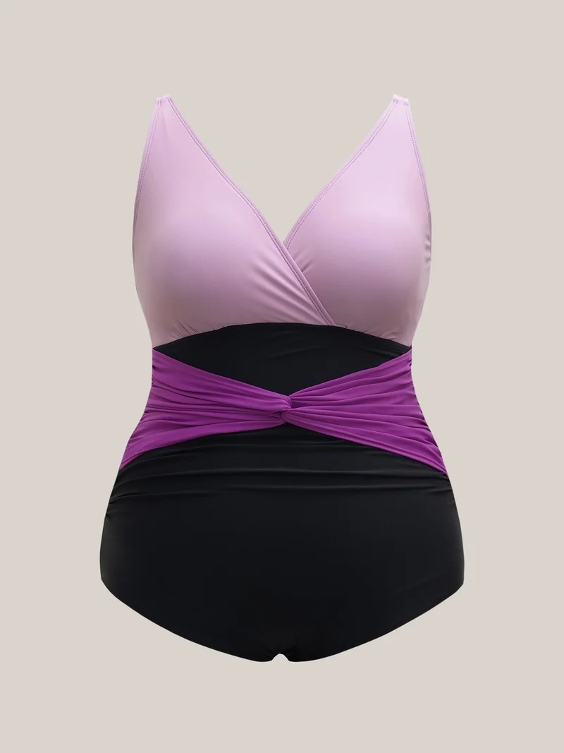 Color Block Ruched One-Piece Swimsuit