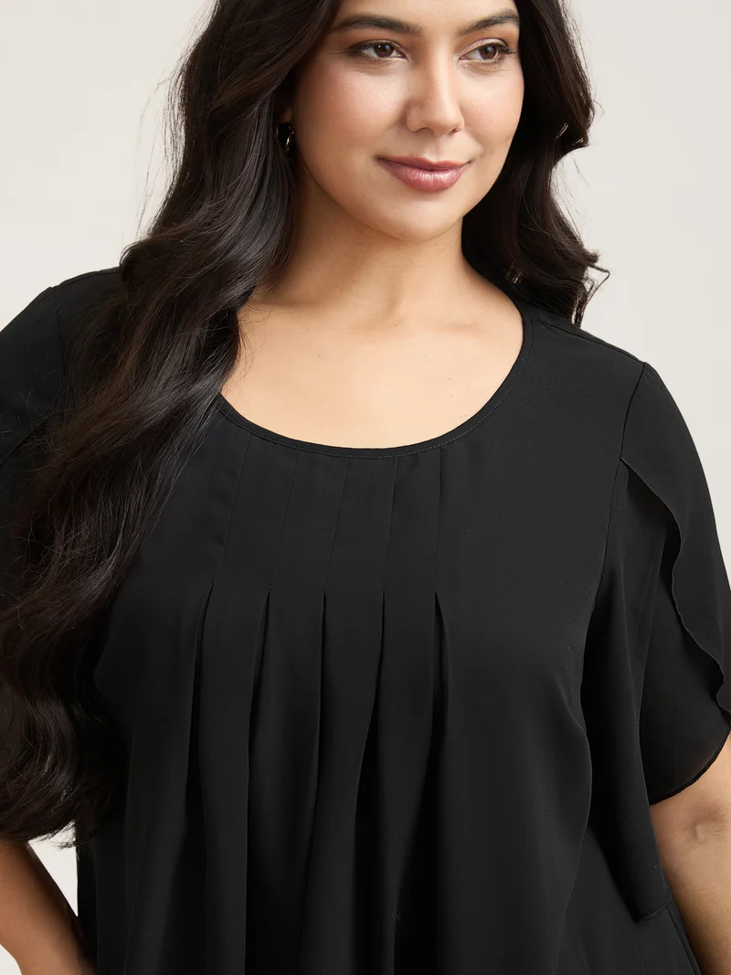 Petal Sleeve Pleated Sheer Shirt