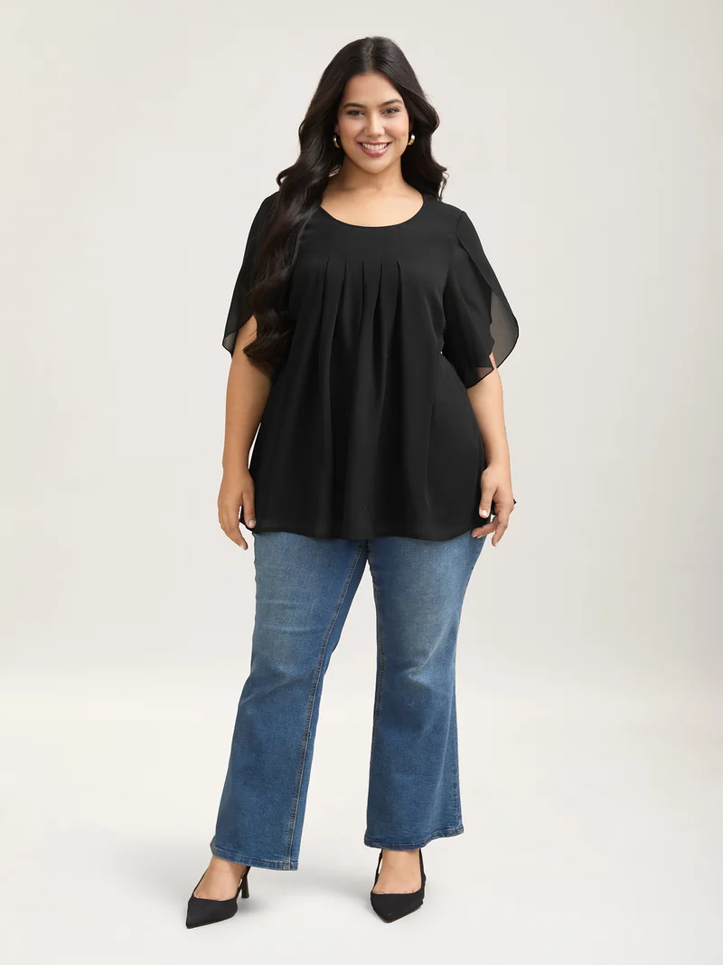 Petal Sleeve Pleated Sheer Shirt