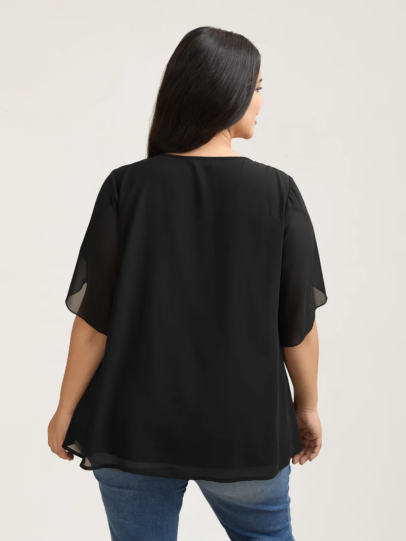 Petal Sleeve Pleated Sheer Shirt