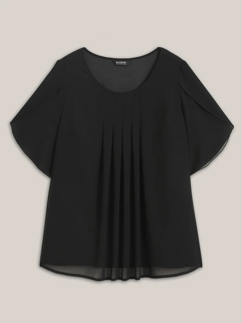 Petal Sleeve Pleated Sheer Shirt