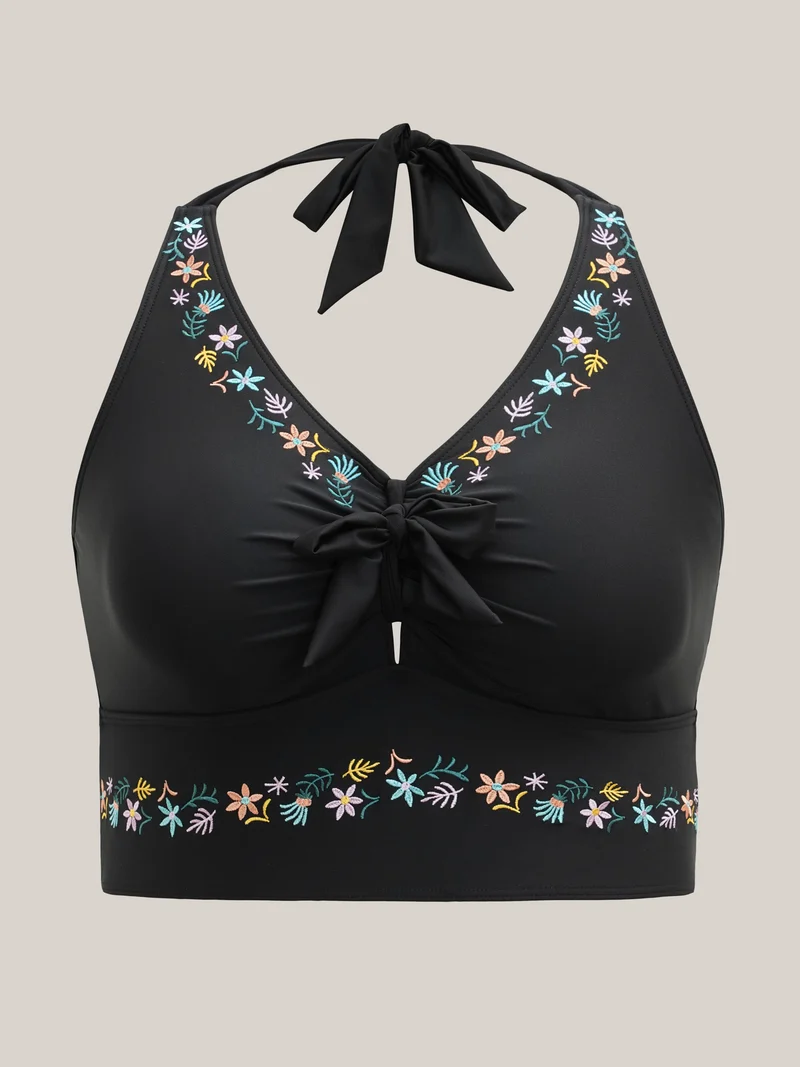 Multi-Color Embroidered Lace Tied Swim Top