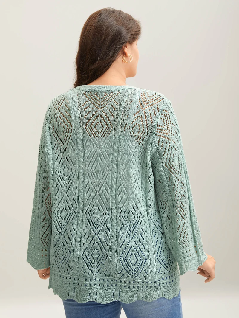 Cut-Out Textured Tied Knit Cardigan