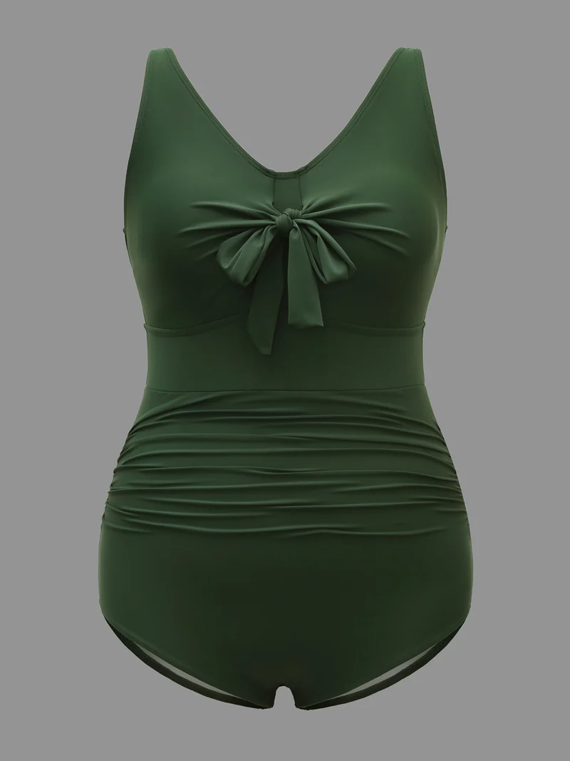 Adjustable Bust-Tie Gathered One-Piece Swimsuit