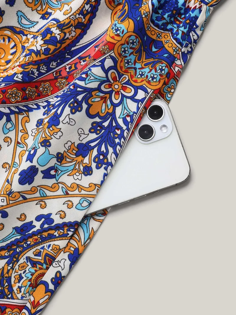 Paisley Print Pockets Surplice Neck Midi Dress