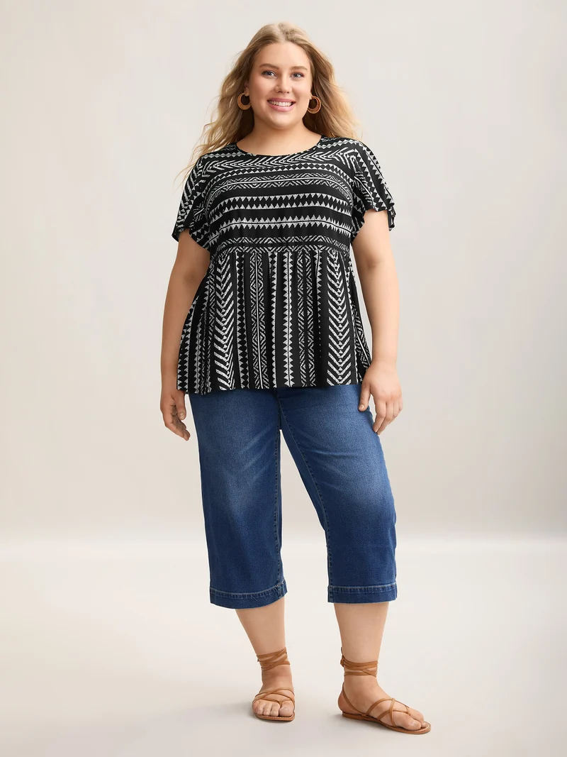 Boho Striped Round Neck Babydoll Shirt