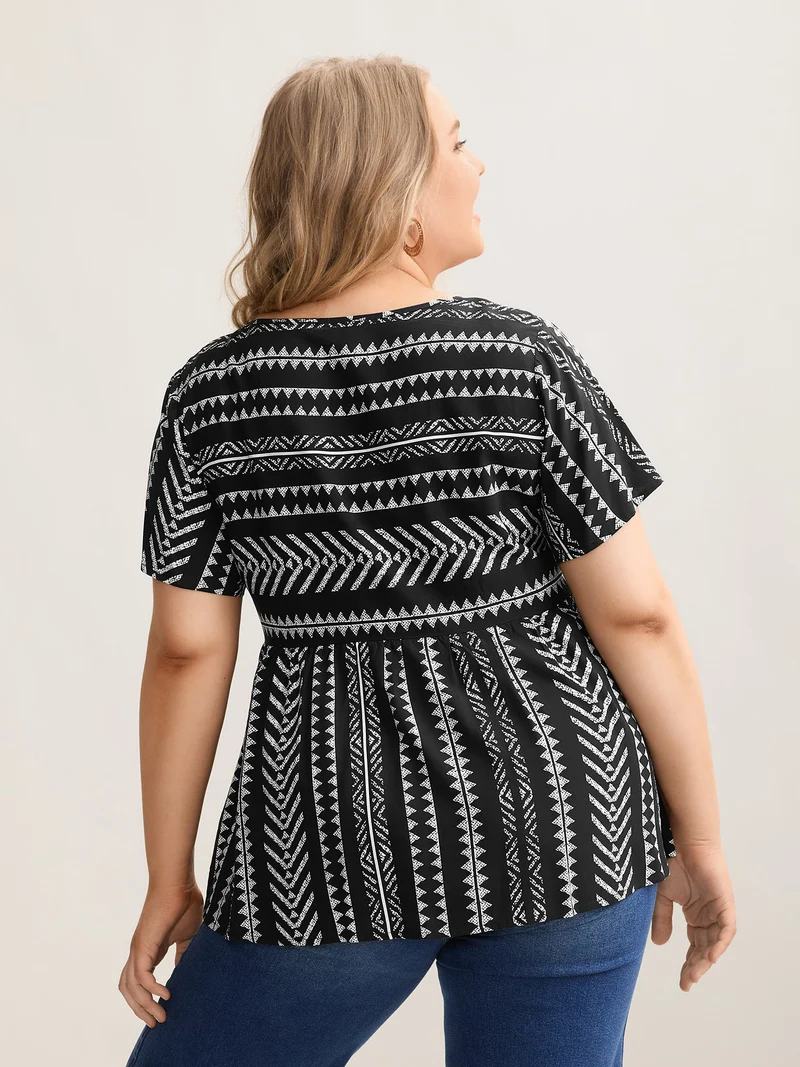 Boho Striped Round Neck Babydoll Shirt