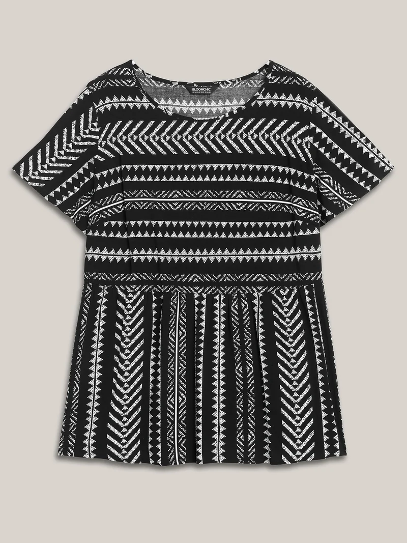 Boho Striped Round Neck Babydoll Shirt