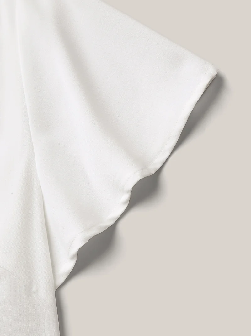 Round Neck Contrast Tiered Blouse
