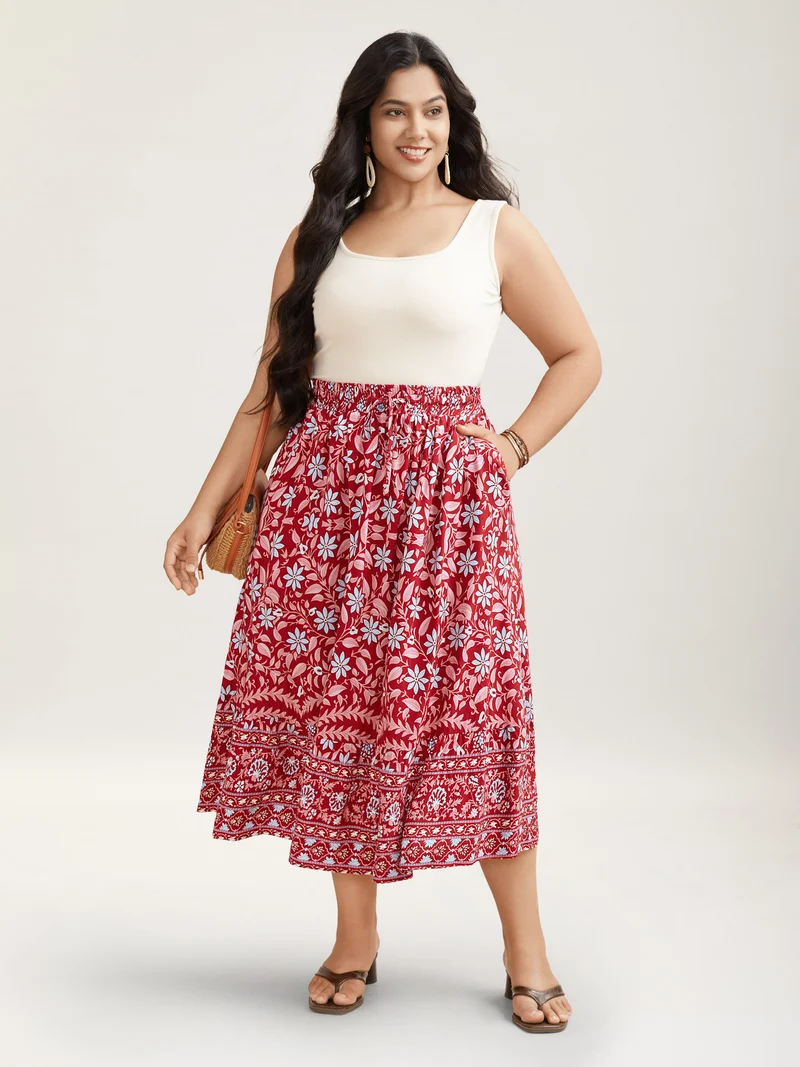 Spring Floral Fusion Panelled Tiered Skirt