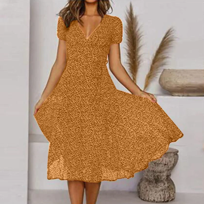 Robe midi évasée pour femme à col V