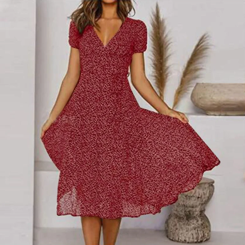 Robe midi évasée pour femme à col V