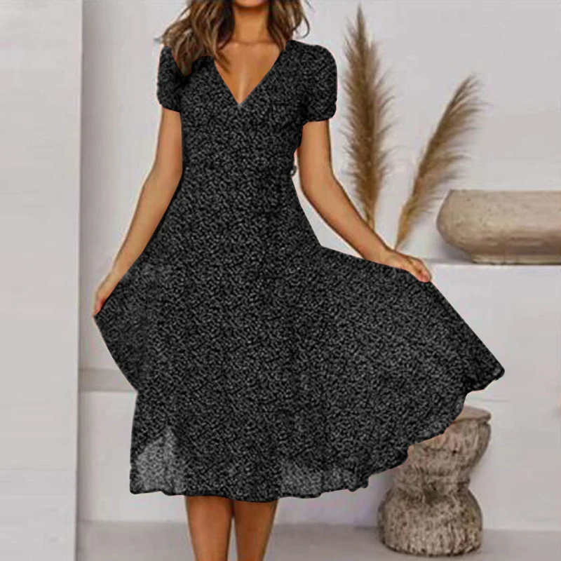 Robe midi évasée pour femme à col V