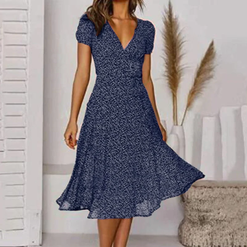 Robe midi évasée pour femme à col V