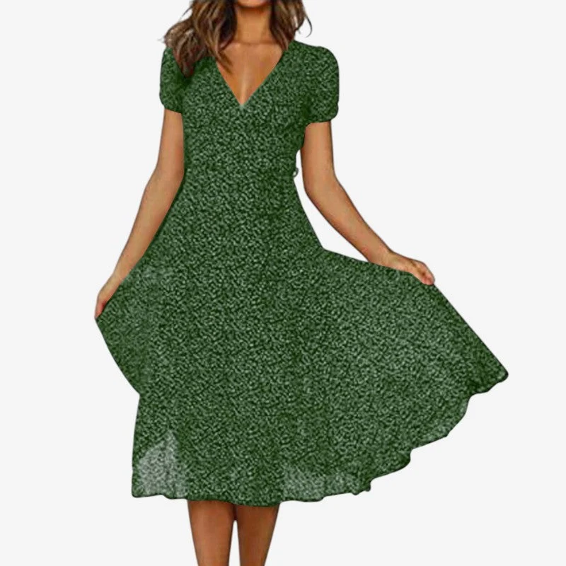 Robe midi évasée pour femme à col V