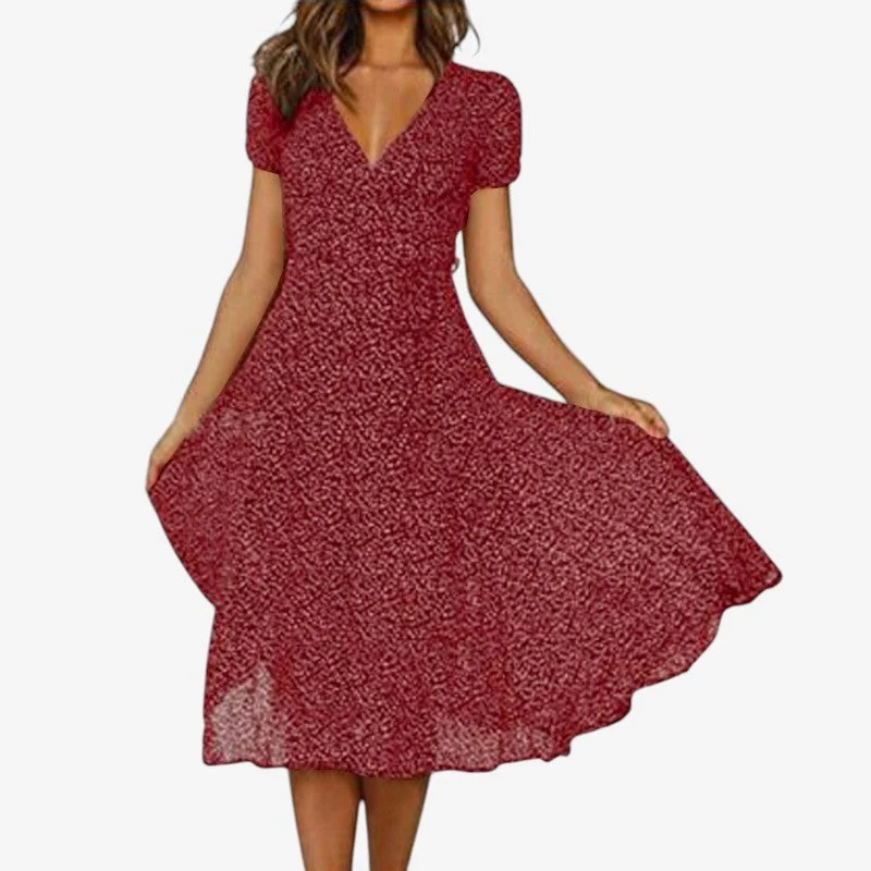 Robe midi évasée pour femme à col V