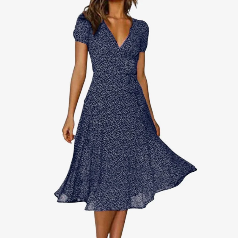 Robe midi évasée pour femme à col V