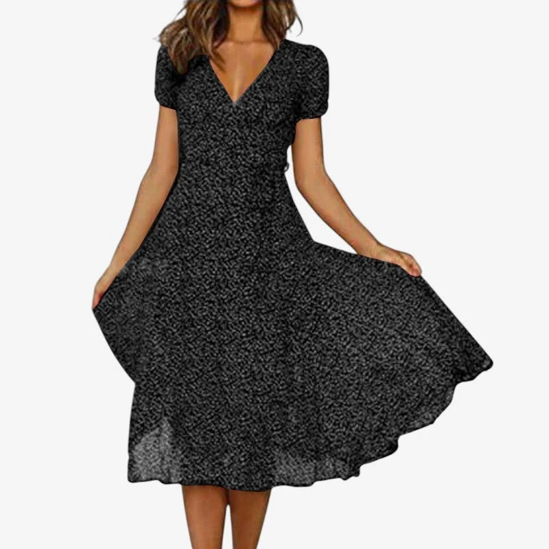 Robe midi évasée pour femme à col V