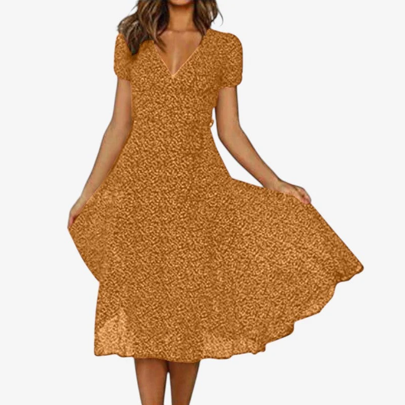 Robe midi évasée pour femme à col V