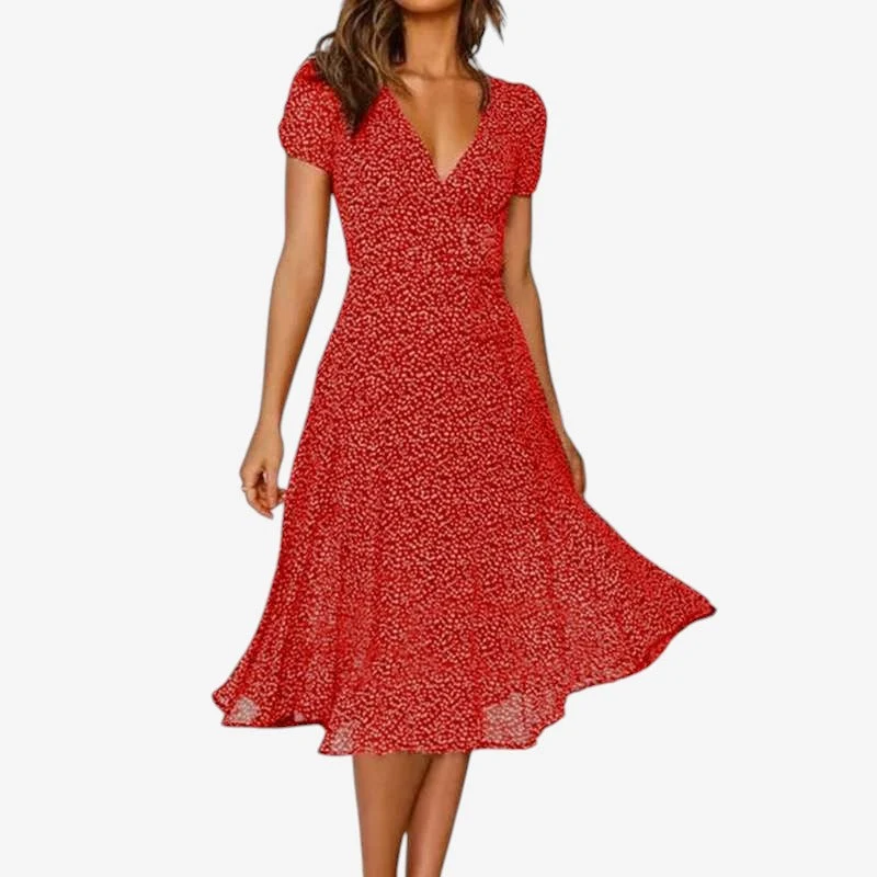 Robe midi évasée pour femme à col V