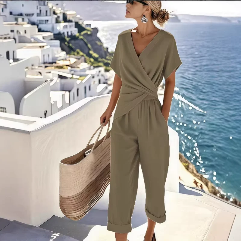 Ensemble 2 pièces pour femme avec haut à col V
