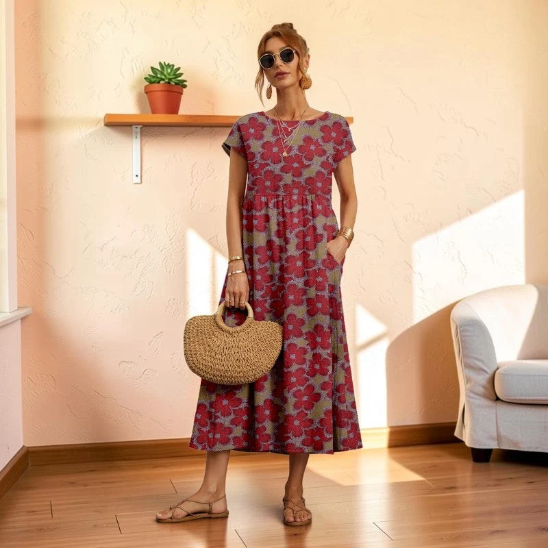 Robe midi imprimée pour femme à col rond