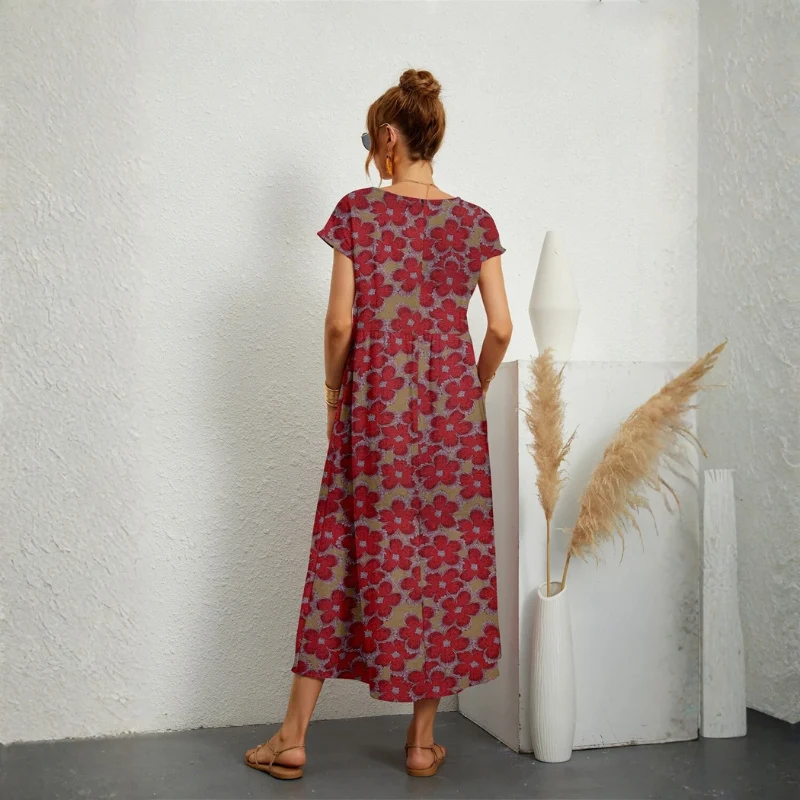 Robe midi imprimée pour femme à col rond