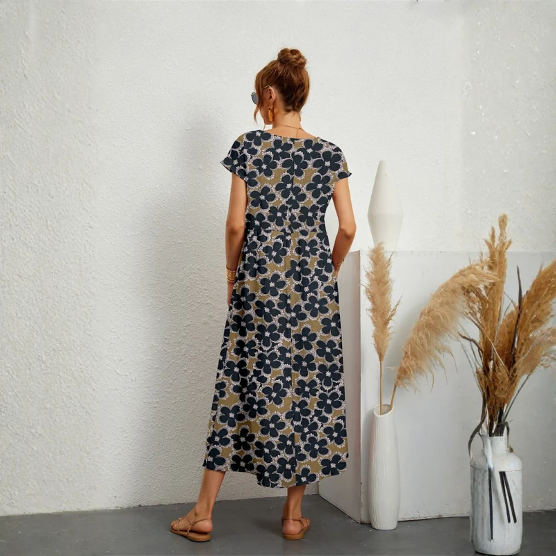 Robe midi imprimée pour femme à col rond