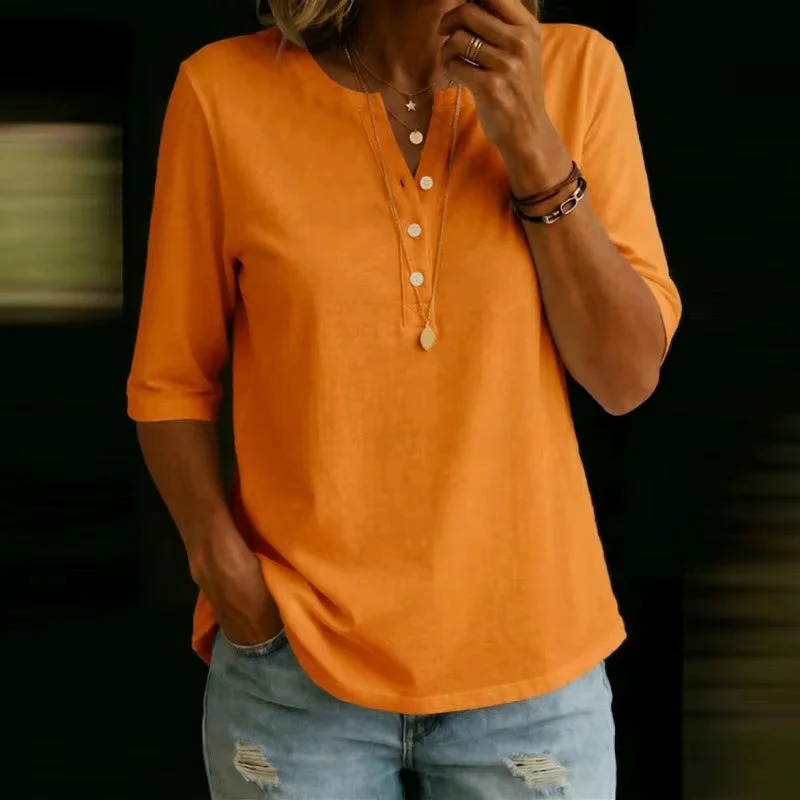 T-shirt décontracté pour femme à col V