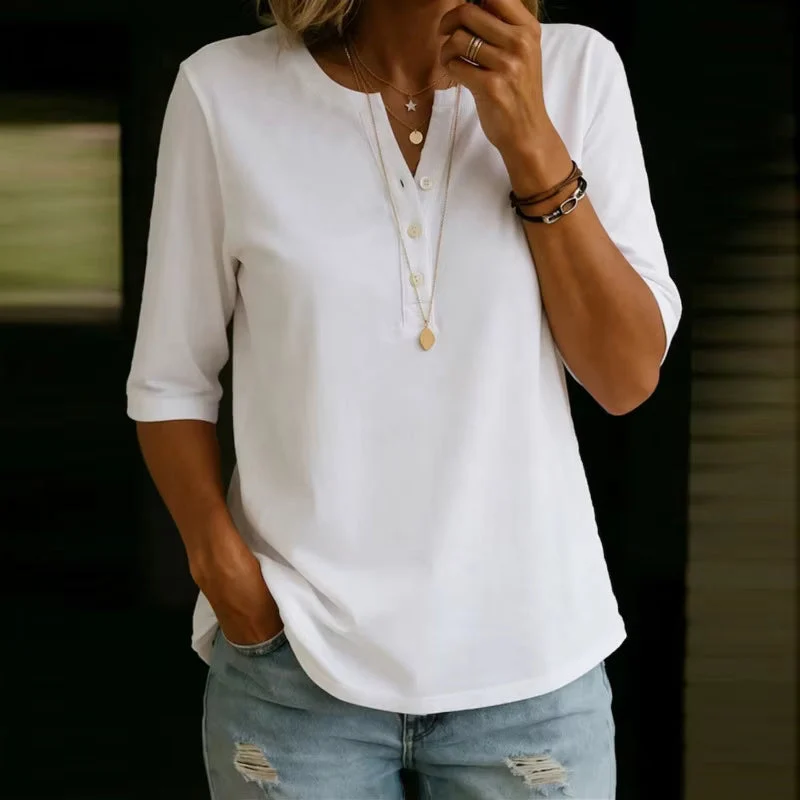 T-shirt décontracté pour femme à col V