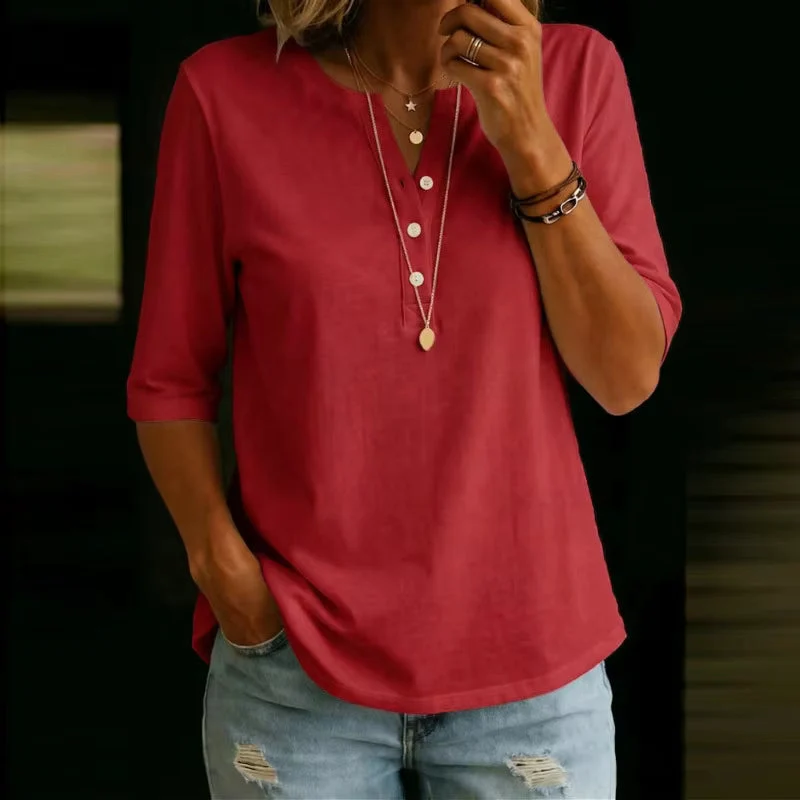 T-shirt décontracté pour femme à col V