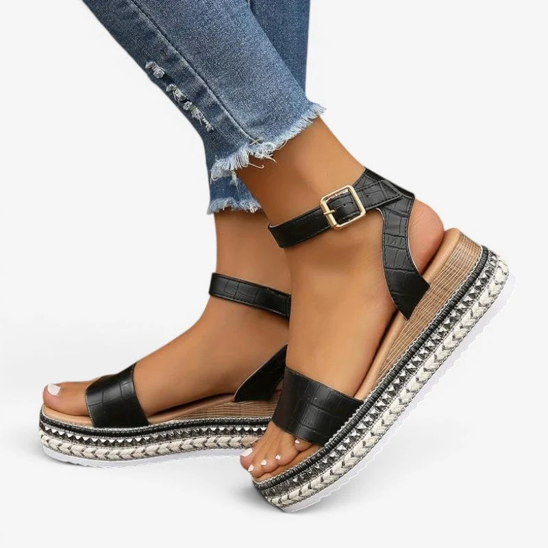 Sandales plateforme brodées pour femme avec bride de cheville