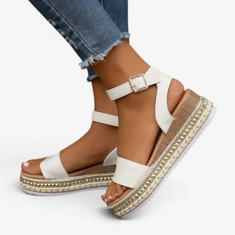 Sandales plateforme brodées pour femme avec bride de cheville