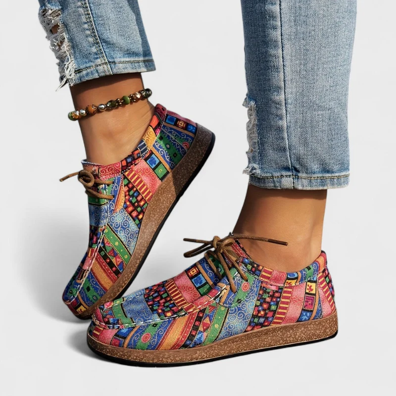 Chaussures plates imprimées pour femme avec lacets