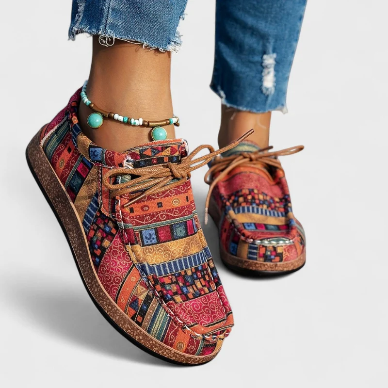 Chaussures plates imprimées pour femme avec lacets