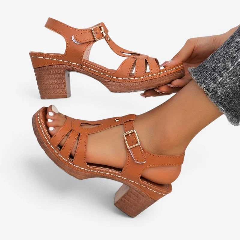 Sandales à talon épais pour femme avec bride de cheville à boucle