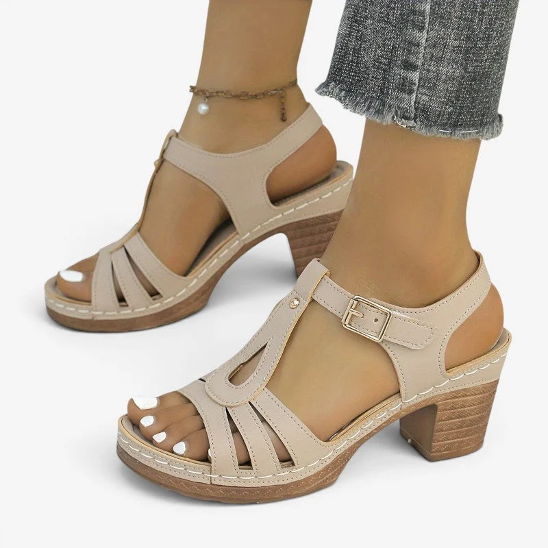 Sandales à talon épais pour femme avec bride de cheville à boucle