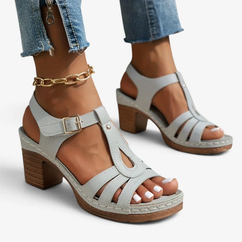 Sandales à talon épais pour femme avec bride de cheville à boucle