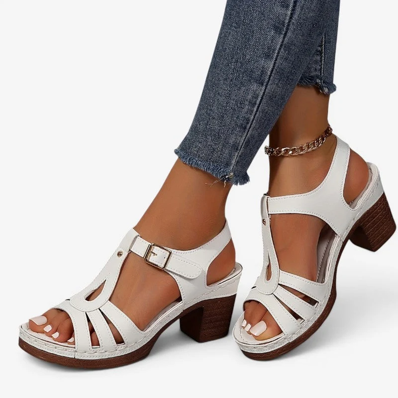 Sandales à talon épais pour femme avec bride de cheville à boucle