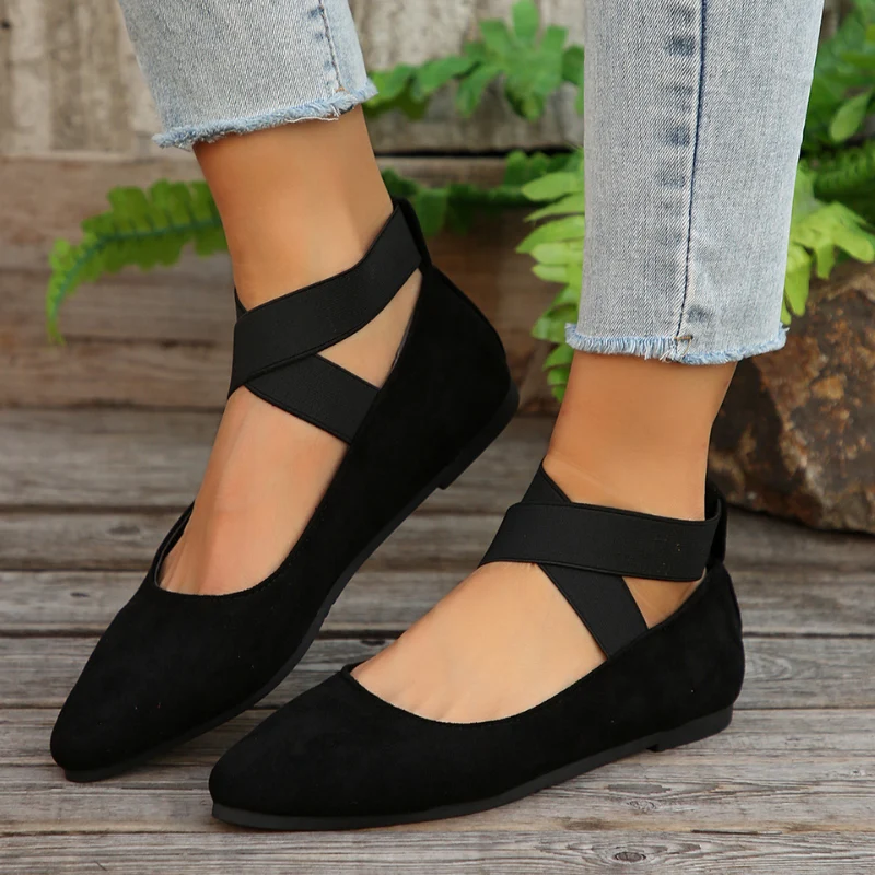 Ballerines à bout pointu pour femme avec brides croisées à la cheville