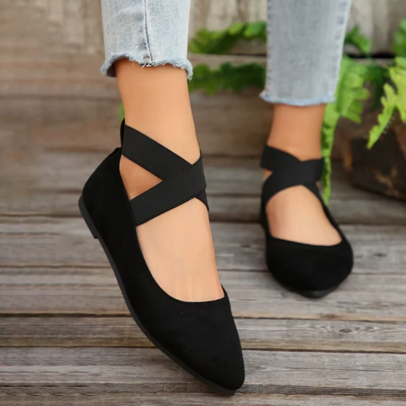 Ballerines à bout pointu pour femme avec brides croisées à la cheville