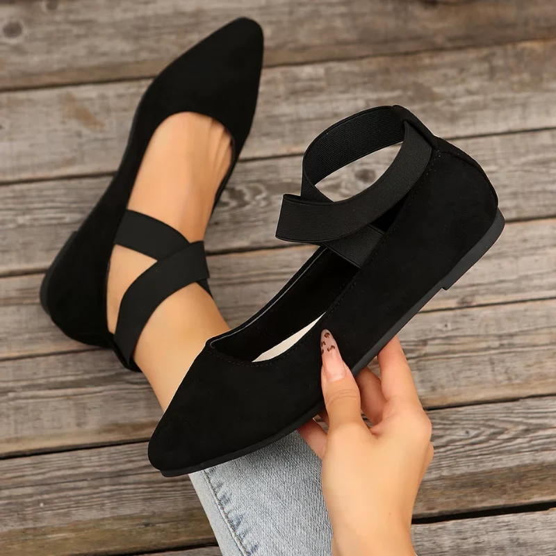 Ballerines à bout pointu pour femme avec brides croisées à la cheville