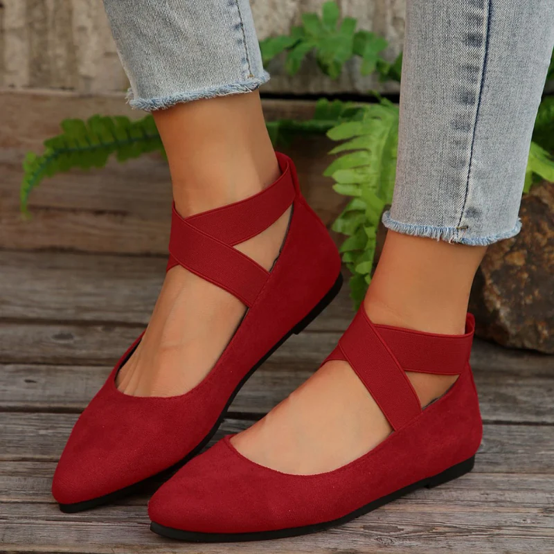 Ballerines à bout pointu pour femme avec brides croisées à la cheville