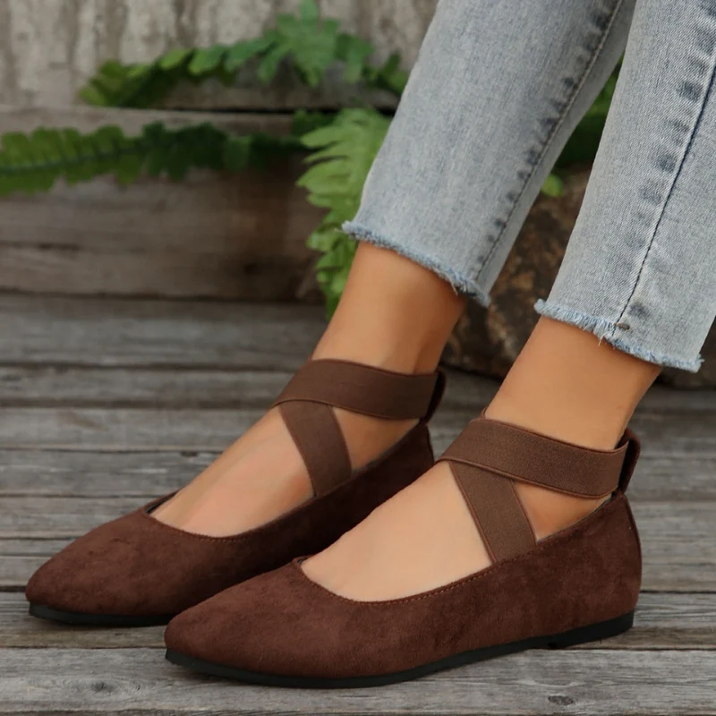 Ballerines à bout pointu pour femme avec brides croisées à la cheville