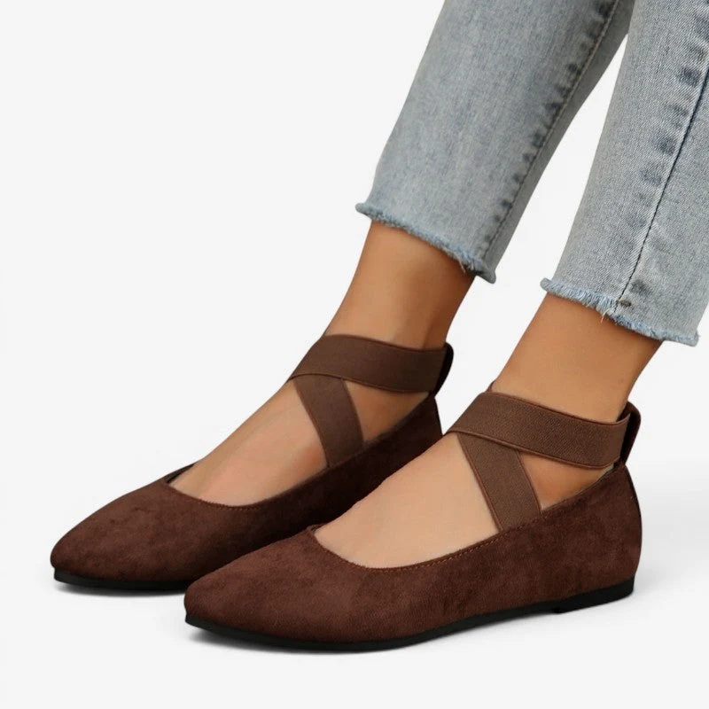 Ballerines à bout pointu pour femme avec brides croisées à la cheville