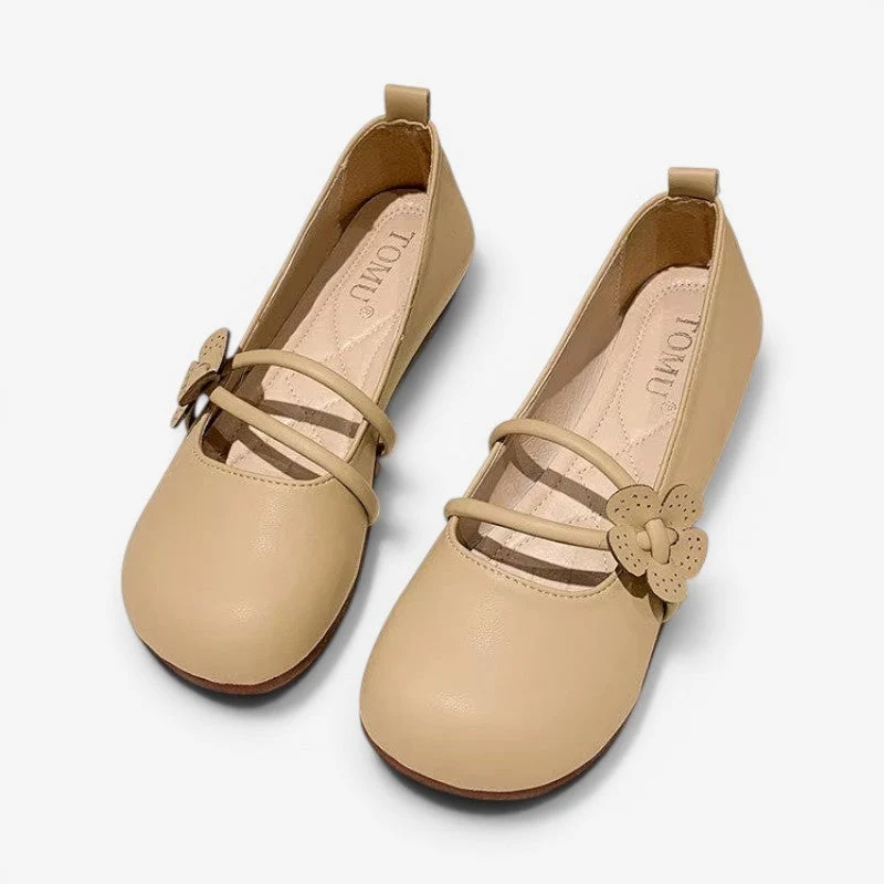 Chaussures plates à bout rond pour femme avec bride à fleur décorative